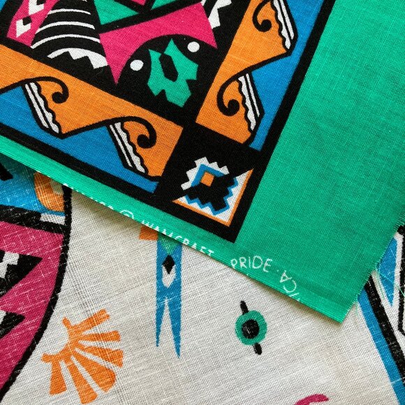 Wamcraft Thunderbird Bandana Fabric Southwestern Print Vintage Unsewn Cloth - Picture 3 of 4